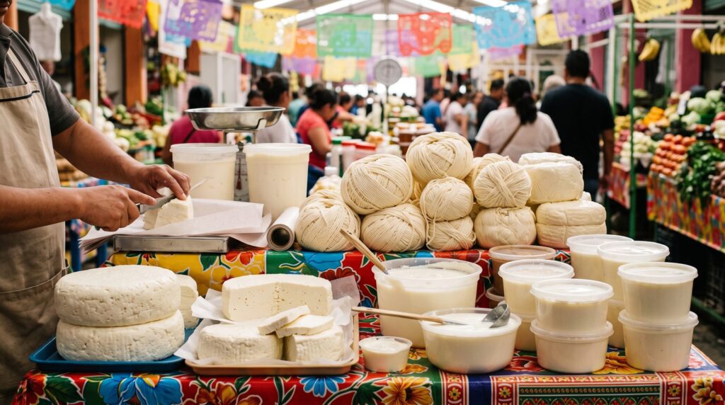 メキシコの市場に並ぶチーズと乳製品