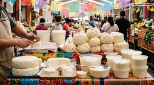 メキシコの市場に並ぶチーズと乳製品