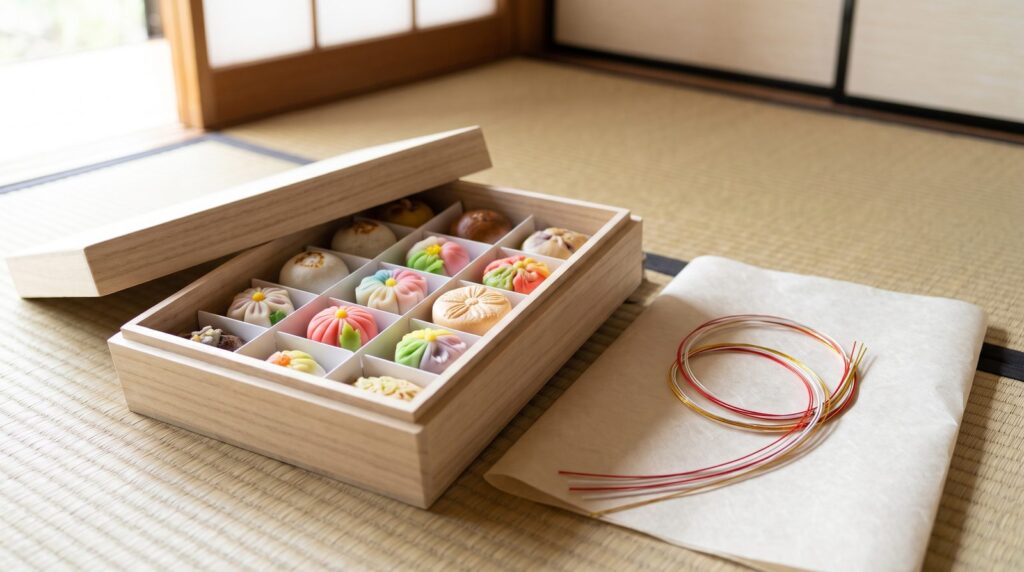 贈り物用に箱に詰められた和菓子